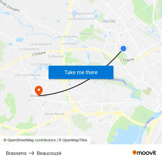 Brassens to Beaucouzé map
