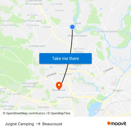 Juigné Camping to Beaucouzé map