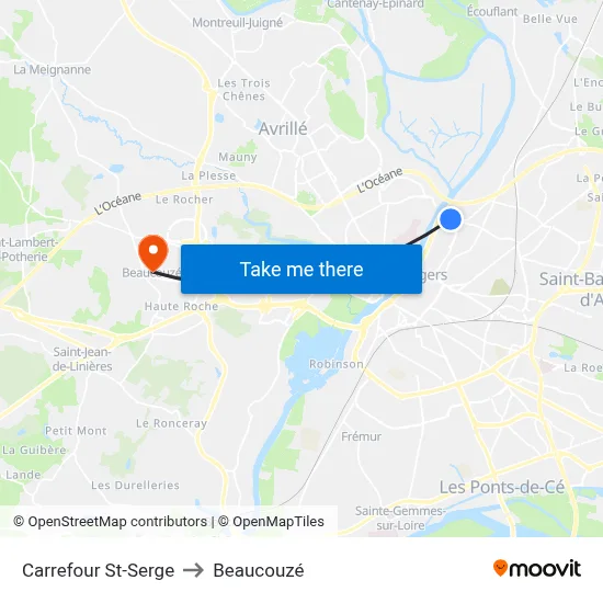 Carrefour St-Serge to Beaucouzé map