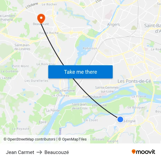 Jean Carmet to Beaucouzé map