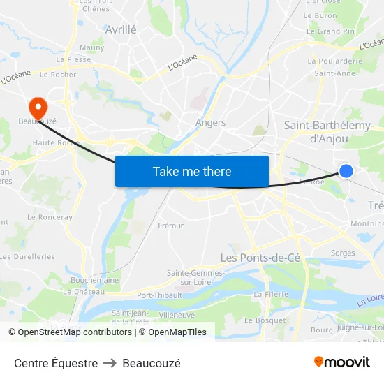 Centre Équestre to Beaucouzé map