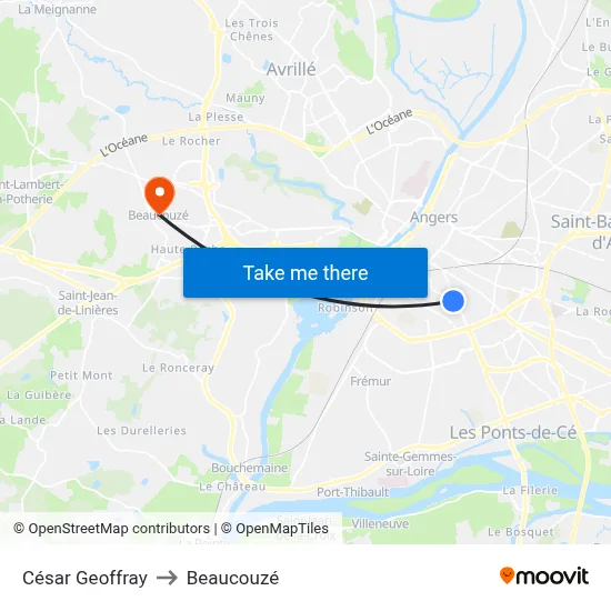 César Geoffray to Beaucouzé map