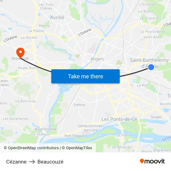Cézanne to Beaucouzé map