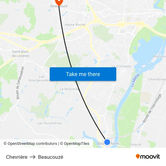 Chevrière to Beaucouzé map