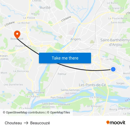 Chouteau to Beaucouzé map