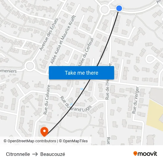 Citronnelle to Beaucouzé map