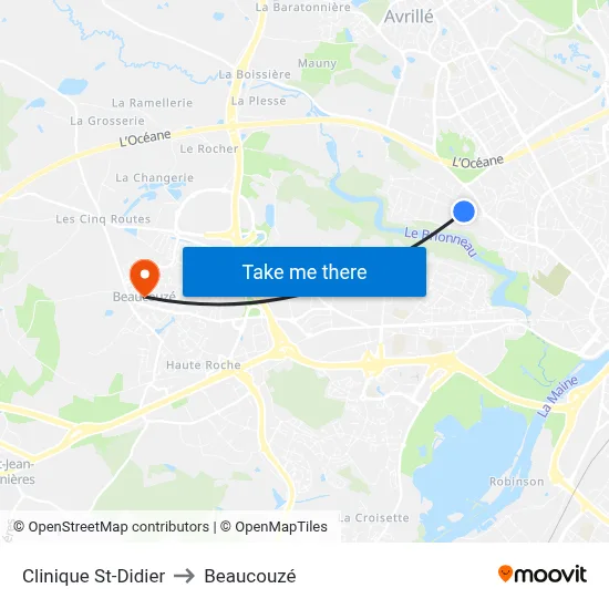 Clinique St-Didier to Beaucouzé map