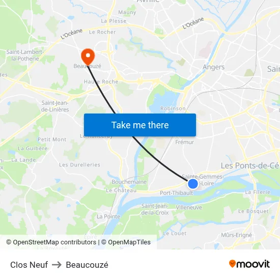 Clos Neuf to Beaucouzé map