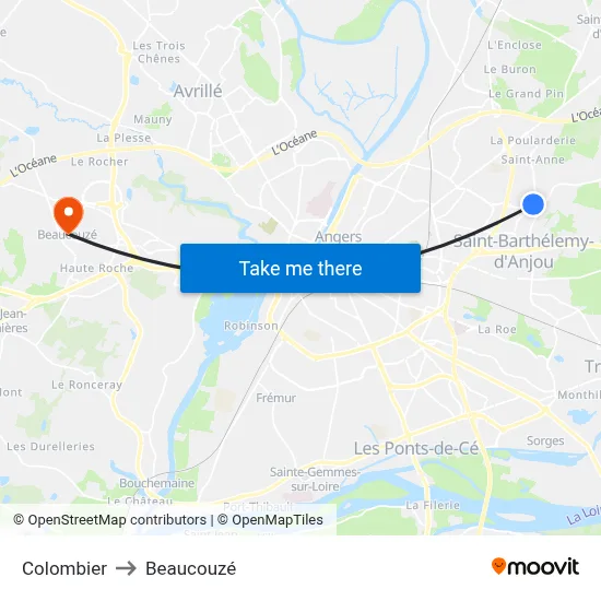Colombier to Beaucouzé map