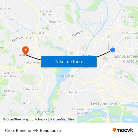 Croix Blanche to Beaucouzé map