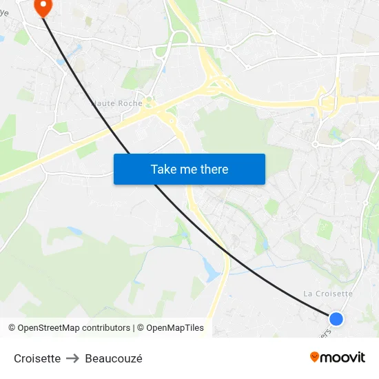 Croisette to Beaucouzé map