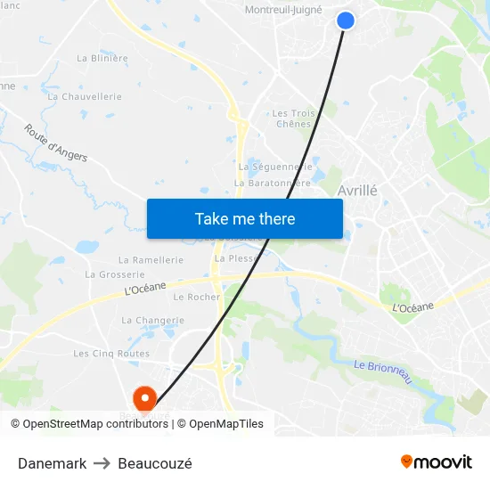 Danemark to Beaucouzé map