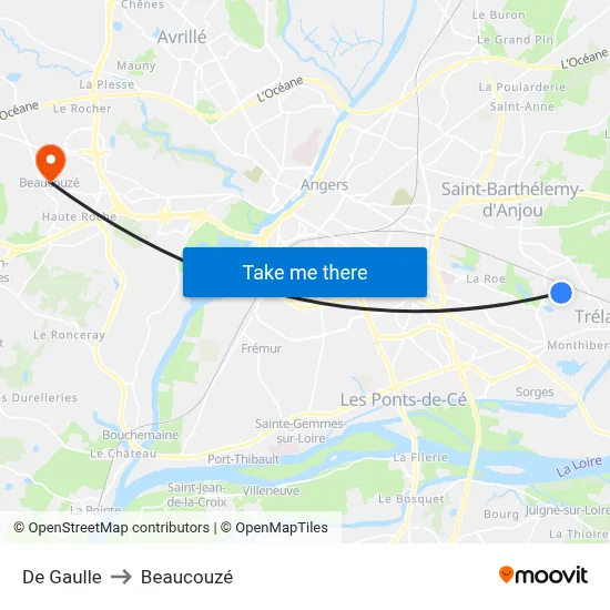 De Gaulle to Beaucouzé map