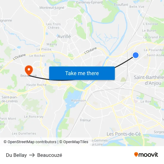 Du Bellay to Beaucouzé map