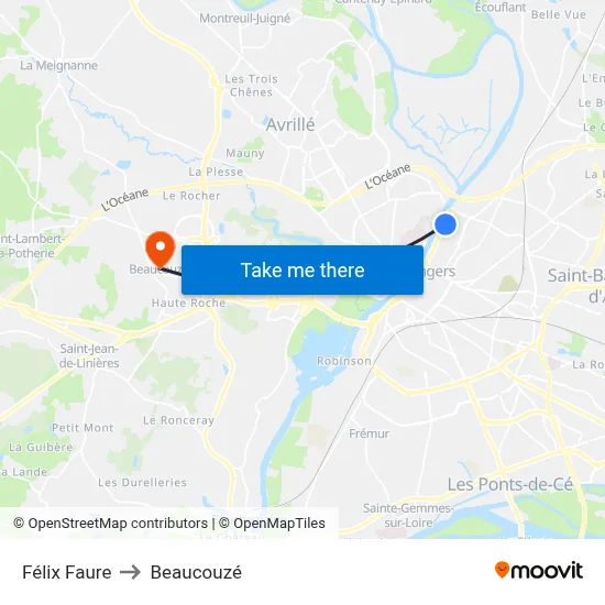 Félix Faure to Beaucouzé map