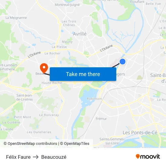 Félix Faure to Beaucouzé map