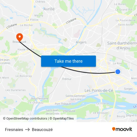 Fresnaies to Beaucouzé map