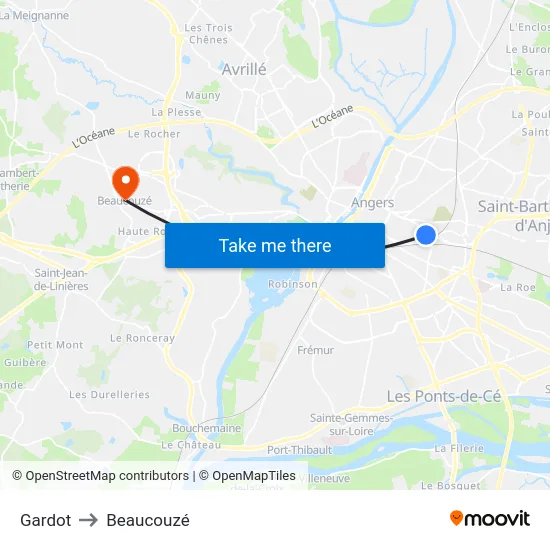 Gardot to Beaucouzé map
