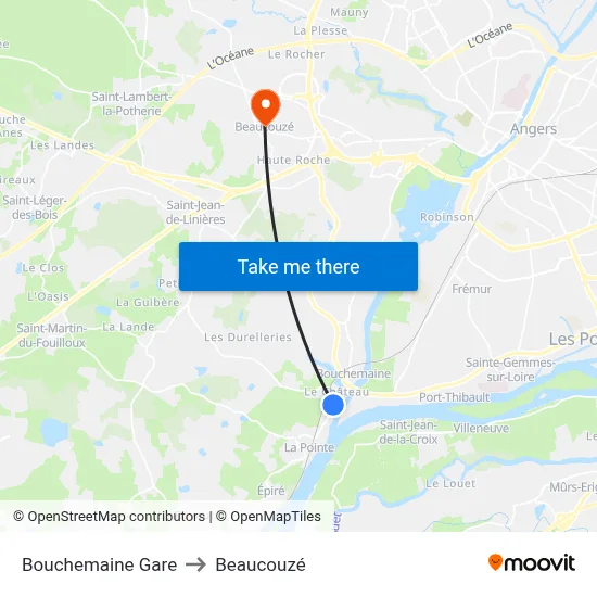 Bouchemaine Gare to Beaucouzé map