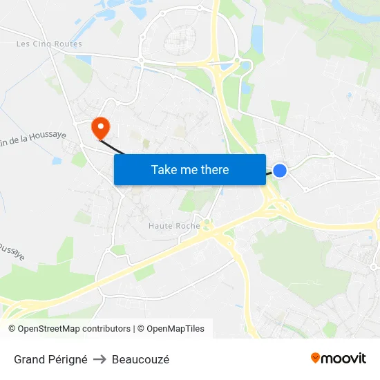 Grand Périgné to Beaucouzé map