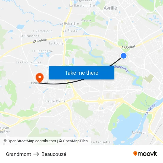 Grandmont to Beaucouzé map