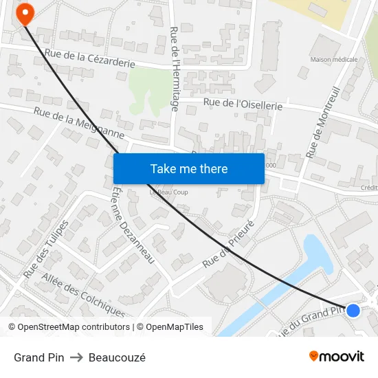 Grand Pin to Beaucouzé map