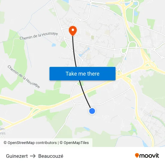 Guinezert to Beaucouzé map