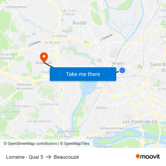 Lorraine - Quai 5 to Beaucouzé map