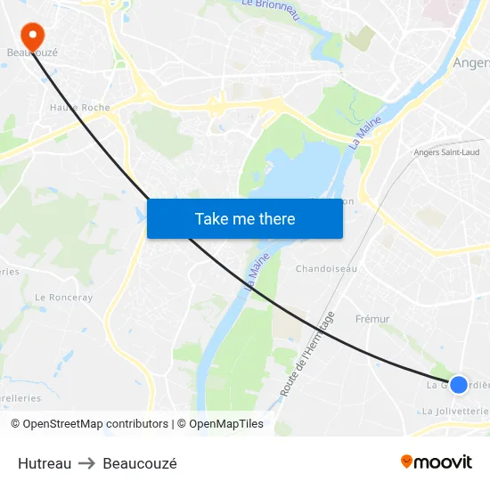 Hutreau to Beaucouzé map
