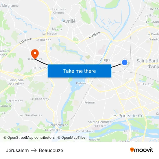 Jérusalem to Beaucouzé map