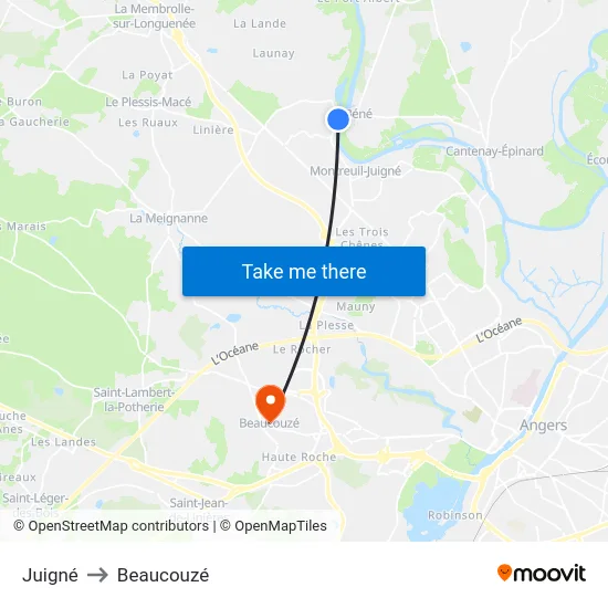 Juigné to Beaucouzé map