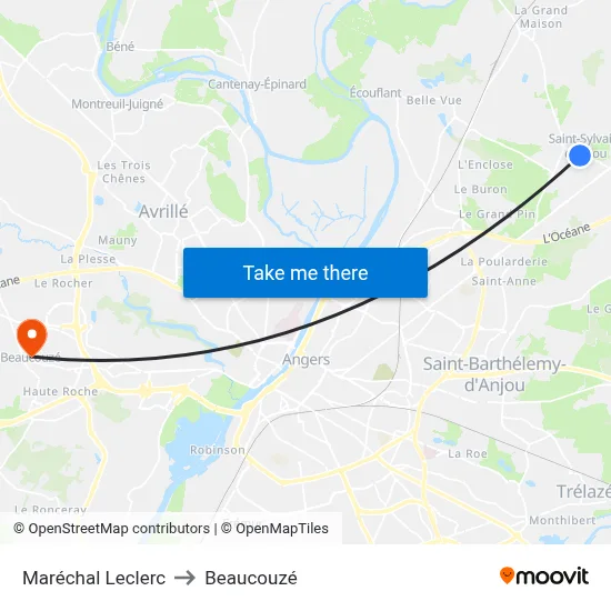 Maréchal Leclerc to Beaucouzé map