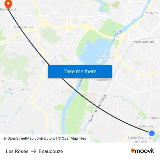 Les Roses to Beaucouzé map