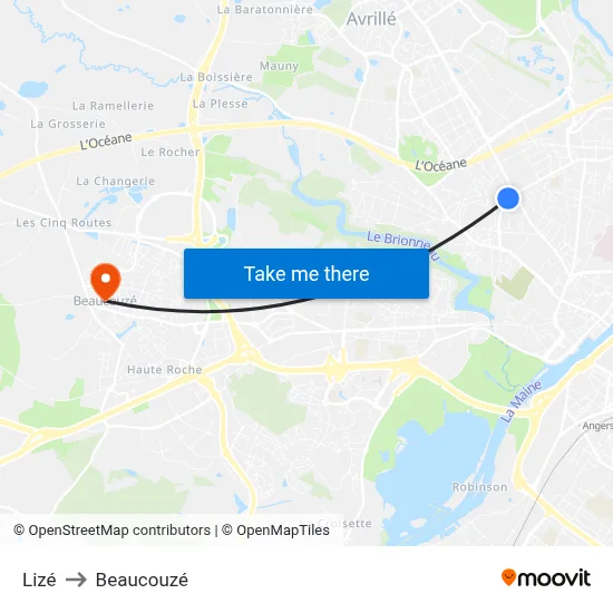 Lizé to Beaucouzé map