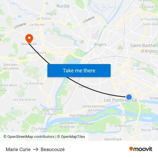 Marie Curie to Beaucouzé map