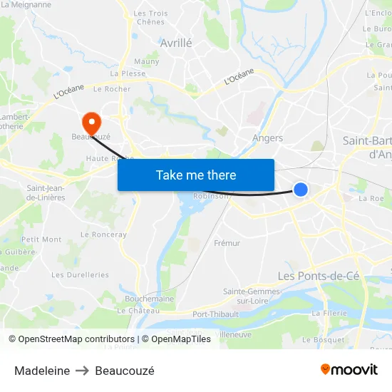 Madeleine to Beaucouzé map