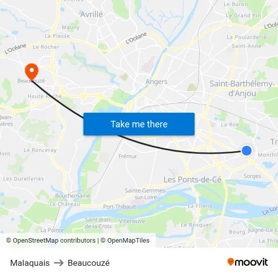 Malaquais to Beaucouzé map