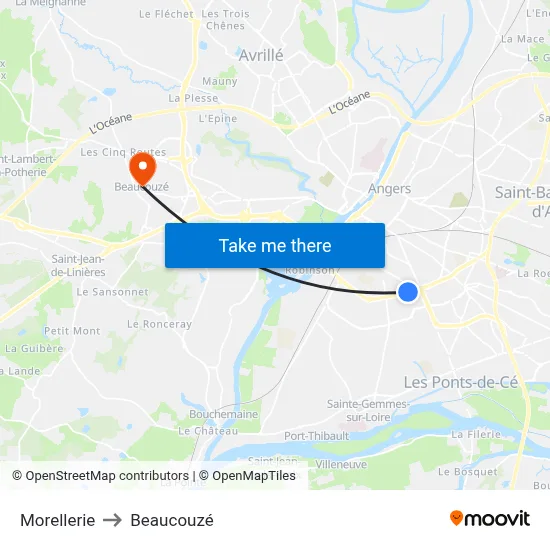 Morellerie to Beaucouzé map