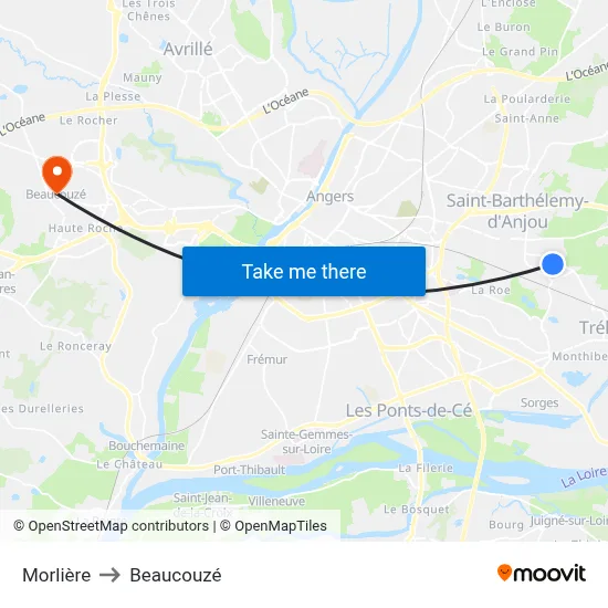 Morlière to Beaucouzé map