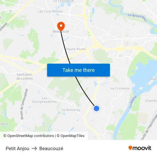 Petit Anjou to Beaucouzé map