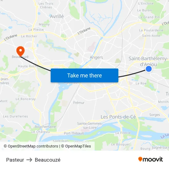 Pasteur to Beaucouzé map