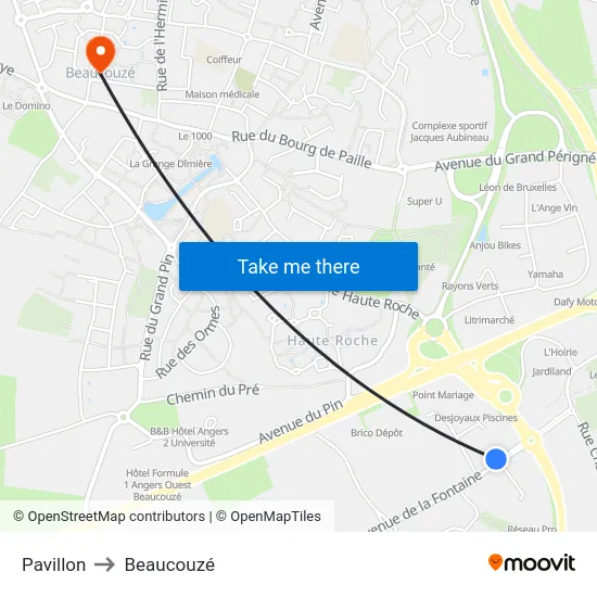 Pavillon to Beaucouzé map