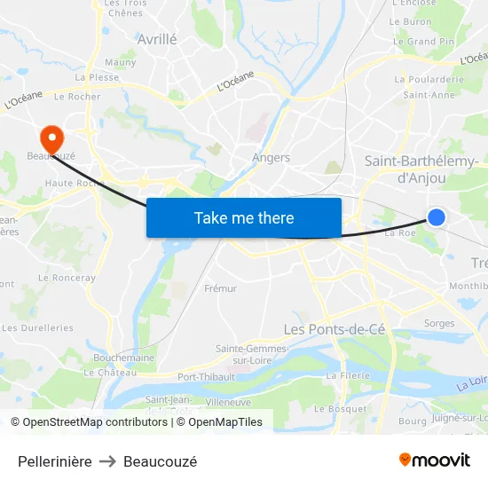 Pellerinière to Beaucouzé map