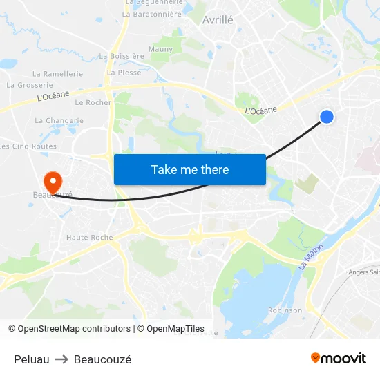 Peluau to Beaucouzé map