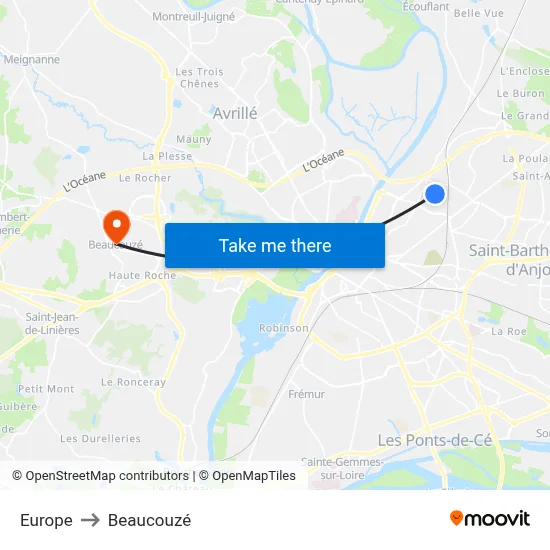 Europe to Beaucouzé map