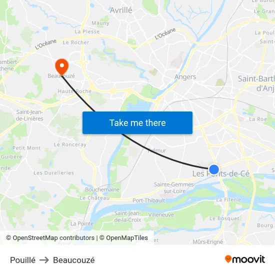 Pouillé to Beaucouzé map