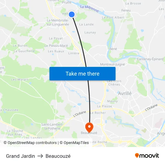 Grand Jardin to Beaucouzé map