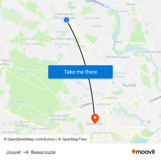 Jouvet to Beaucouzé map