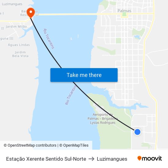 Estação Xerente Sentido Sul-Norte to Luzimangues map