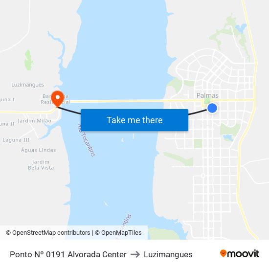Ponto Nº 0191 Alvorada Center to Luzimangues map
